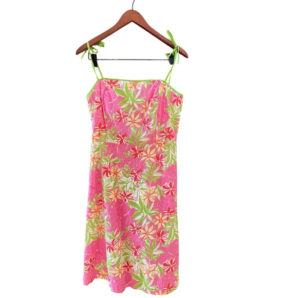 Lilly Pulitzer Pink & Kelly Green Tropical Elephant Sundress Sz- 10 - Picture 2 of 15